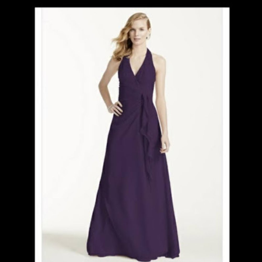 David's Bridal Plum Chiffon Halter Dress